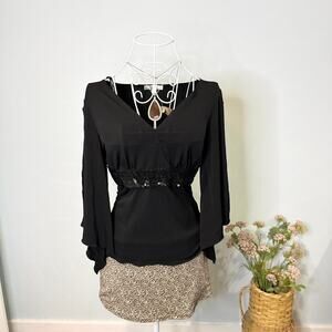 vintage y2k black sequin fitted fairy blouse with bell sleeves
